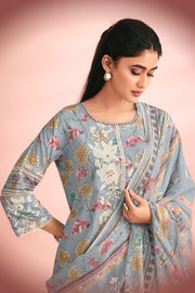 Cotton Grey Hand Block Print Daily Wear Suit